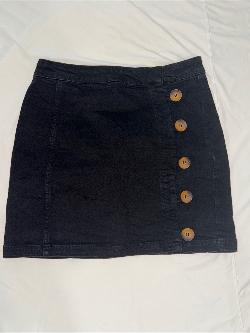 Free People Black Mini Skirt with Side Wood Buttons